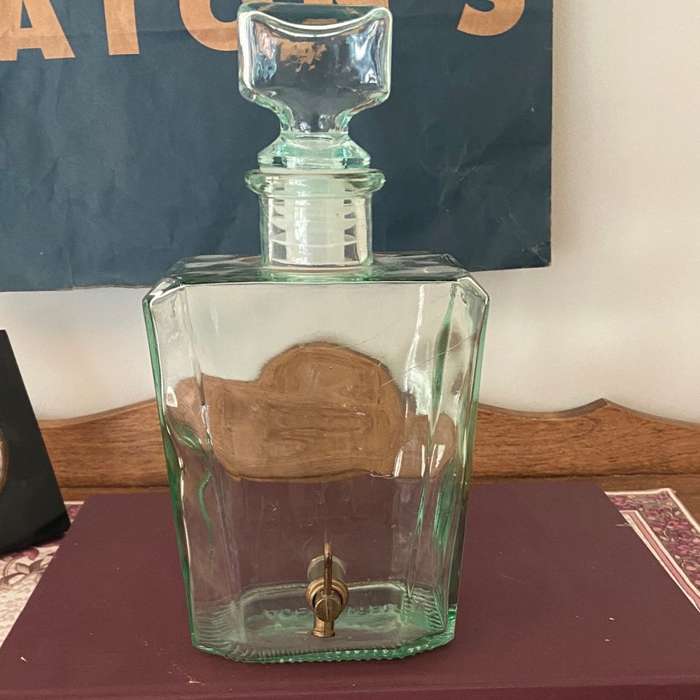 Italian Green Glass Decanter with Brass Spout